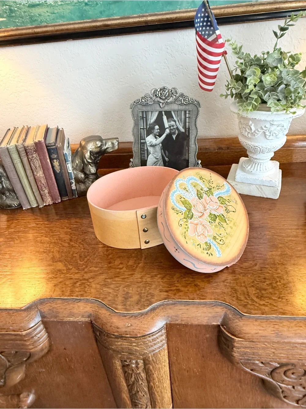 Vintage Hand‑Painted Floral Wooden Box • Signed • Cottagecore Decor